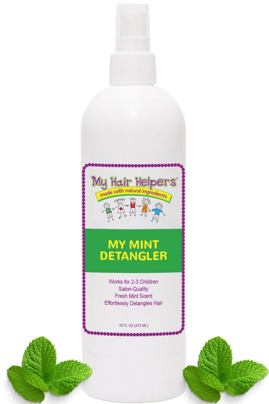 MY HAIR HELPERS Mint Detangler bottle for quick detangling and fresh scent.