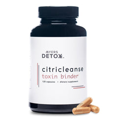Myers Detox CitriCleanse bottle on a clean surface, supporting daily detox routine.