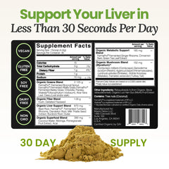 Tub close-up of Myers Detox Daily Greens vegan and gluten-free formula.