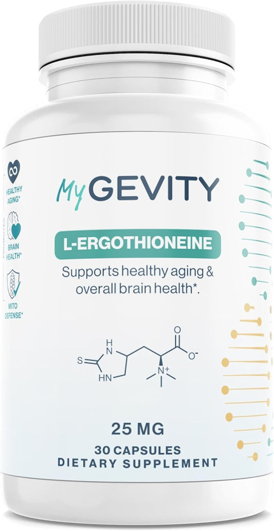 MyGevity L-Ergothioneine bottle front view, promoting daily longevity support.