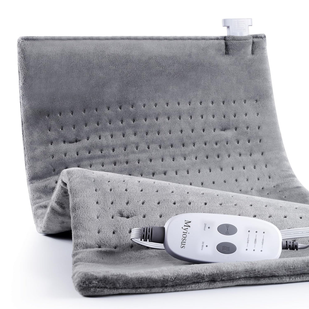 Myiosus massaging weighted heating pad on back delivers targeted warmth for soothing relief