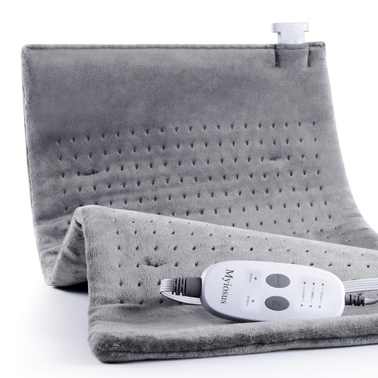 Myiosus massaging weighted heating pad on back delivers targeted warmth for soothing relief