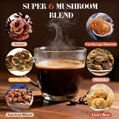 MYKAF Mushroom Coffee cup steaming with creamy notes