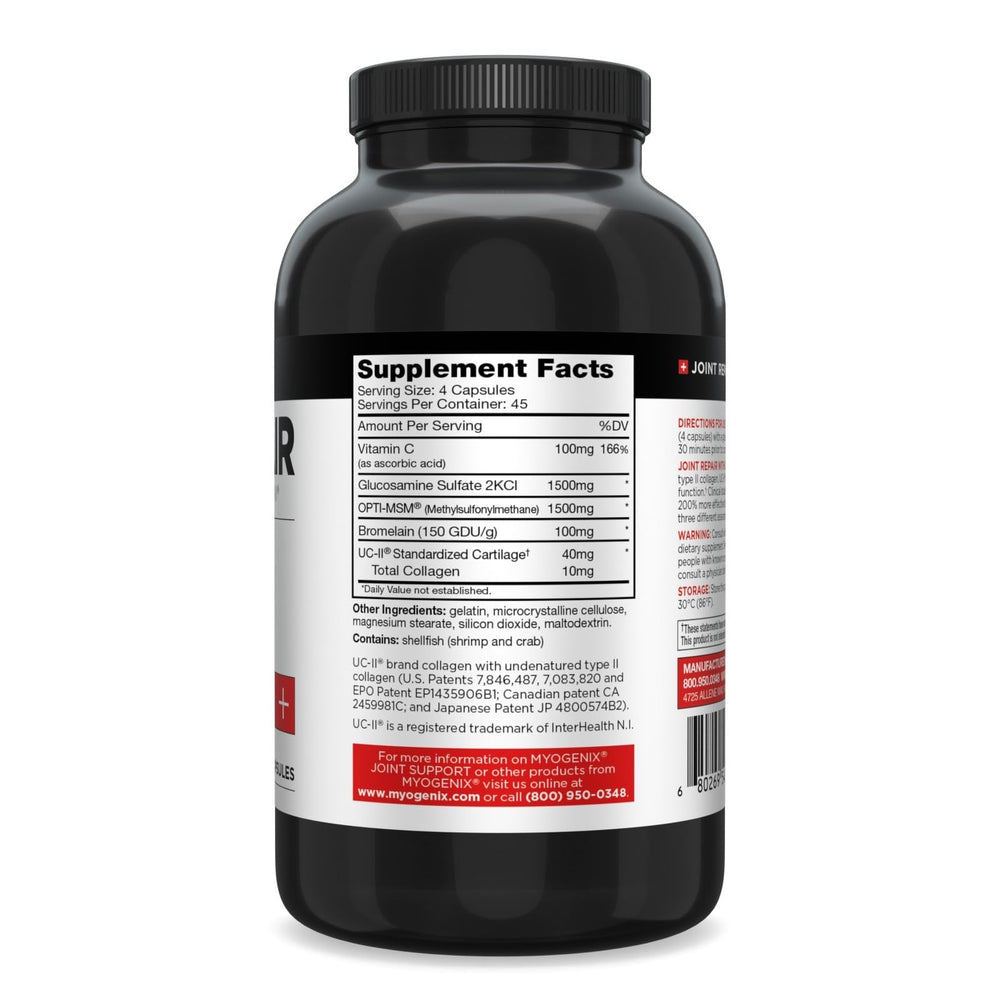 Myogenix Joint and Tissue capsules in hand show convenient daily joint care.