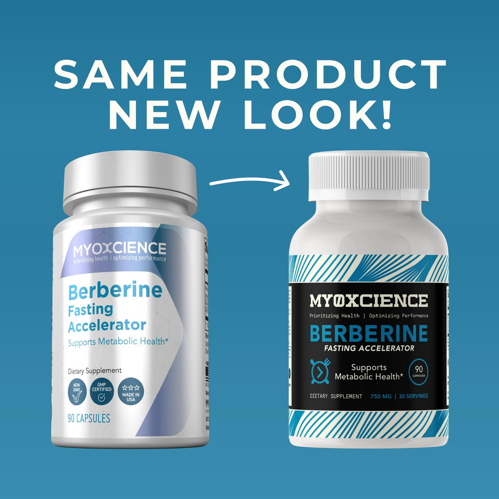 MYOXCIENCE berberine capsules showing ALA and Biotin blend for metabolic support.