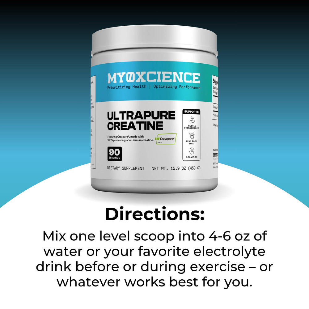 MYOXCIENCE Creapure Creatine bottle with smoothie for convenient use
