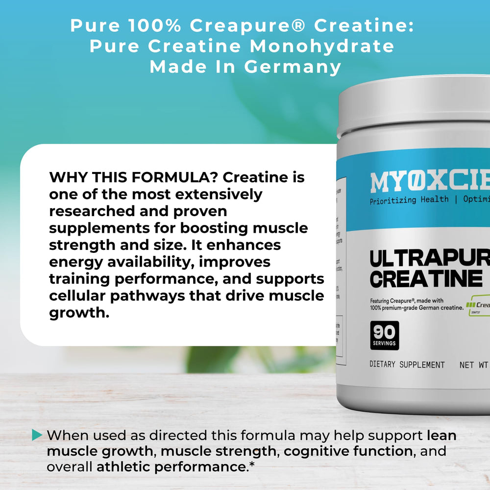 MYOXCIENCE Creapure Creatine label close-up highlighting quality