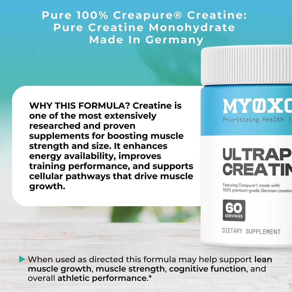 Shaker cup with MYOXCIENCE Creapure Creatine Monohydrate ready to mix for training.