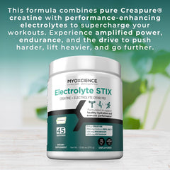 MYOXCIENCE Electrolyte STIX jar shows 45 servings for steady hydration.