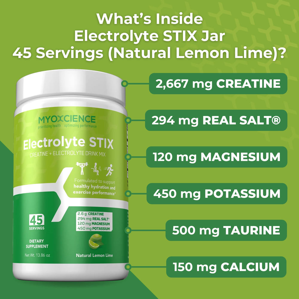 MYOXCIENCE Electrolyte STIX lemon lime drink in glass after workout