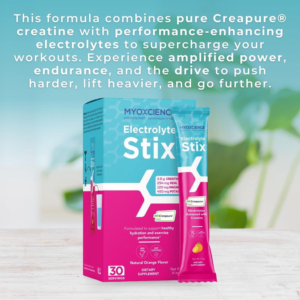 MYOXCIENCE Electrolyte STIX with real salt detail highlights mineral balance for better hydration.