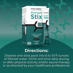 MYOXCIENCE Electrolyte STIX serving idea with glass and spoon for hydration.