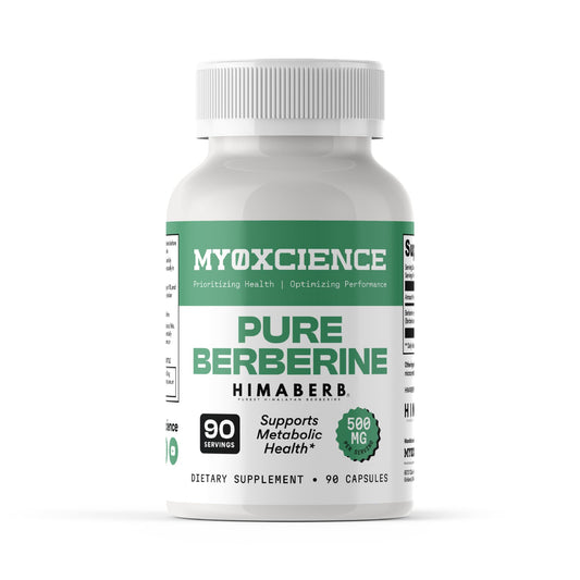 MYOXCIENCE Pure Berberine Himaberb bottle with label highlighting potential metabolic balance support