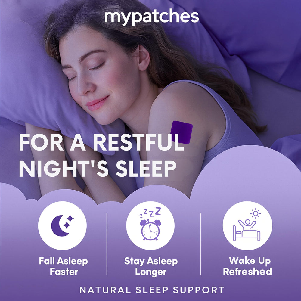My patches Sleep Patch on skin delivering transdermal sleep support during the night.