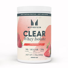 Myprotein Clear Whey Isolate Strawberry bottle presents a refreshing protein option