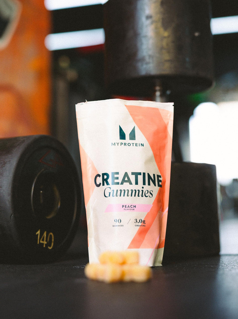 Close-up of Raspberry Myprotein Creatine Gummies texture and chewiness