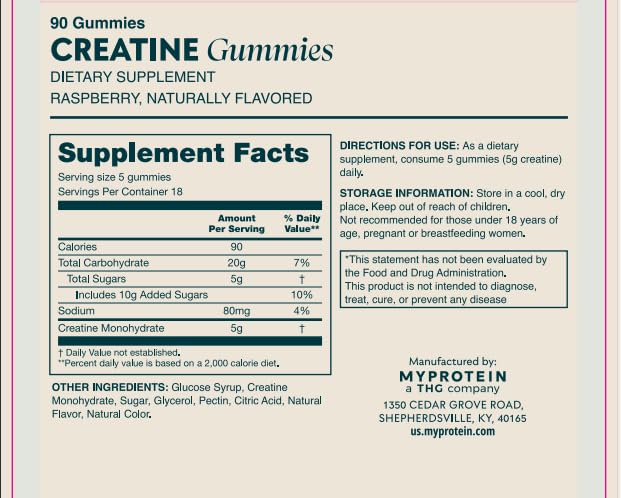 Pack showing vegan and non-GMO certification on Myprotein Creatine Gummies