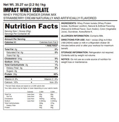 Myprotein Impact Whey Isolate Strawberry ingredients panel highlights protein quality