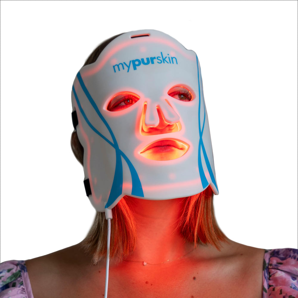 mypurskin Pro Grade Light Therapy Mask front view with full-face coverage for even treatment.