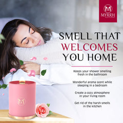 Myrrh Bliss of Essence Rose Candle glow enhances bathroom atmosphere