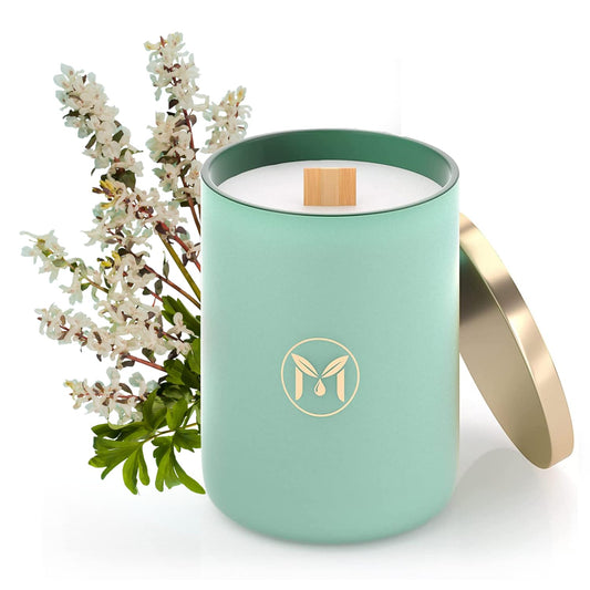 Myrrh Bliss Ocean Breeze candle in 15oz jar with coastal aroma.