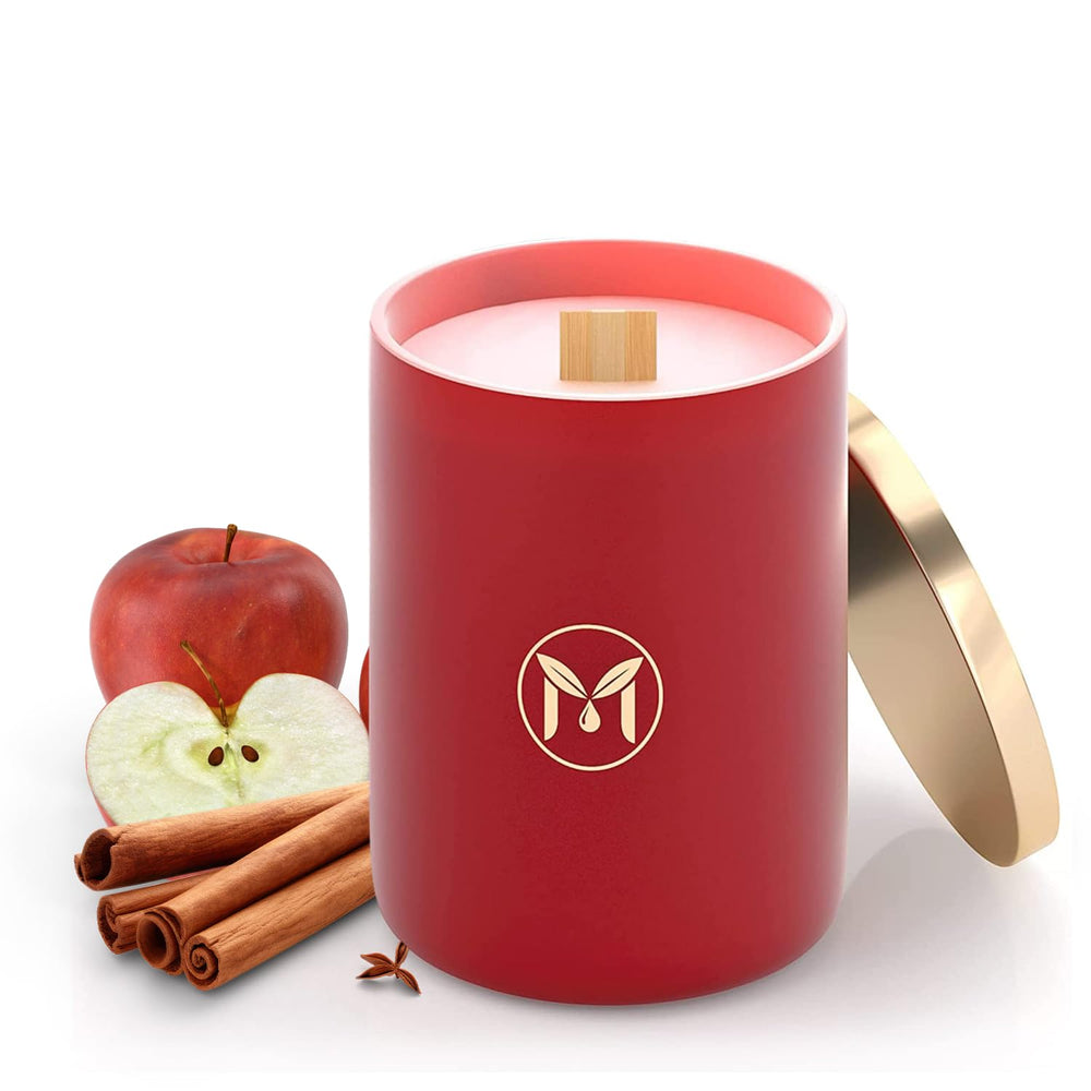 Myrrh Bliss of Essence MyrrhUSA apple cinnamon candle front view for cozy autumn ambiance