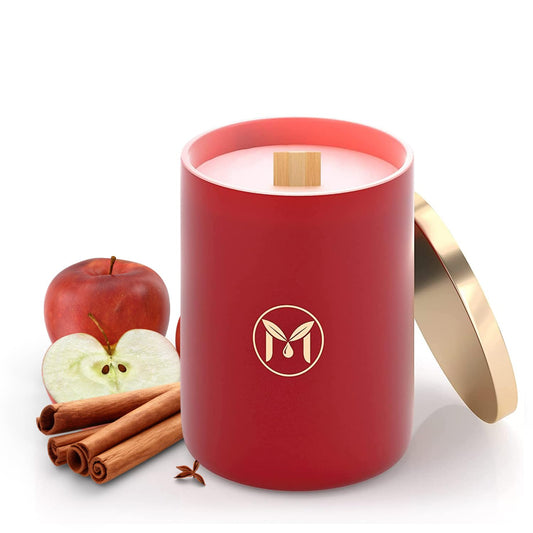 Myrrh Bliss of Essence MyrrhUSA apple cinnamon candle front view for cozy autumn ambiance