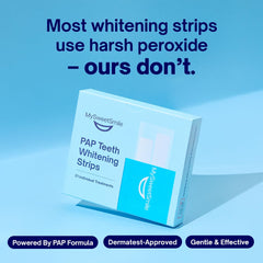 MySweetSmile strips on teeth delivering enamel-safe whitening action