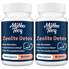 MythoTecq Zeolite Detox front view shows a sleek bottle for a daily full-body cleanse.