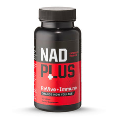 NAD PLUS Revive + Immune energy bottle with extended-release capsules for steady daytime energy.