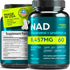 NAD Supplement liposomal bottle highlights enhanced absorption for daily energy support
