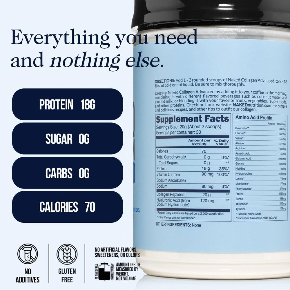 NAKED Collagen Advanced packaging front with clean label and premium look