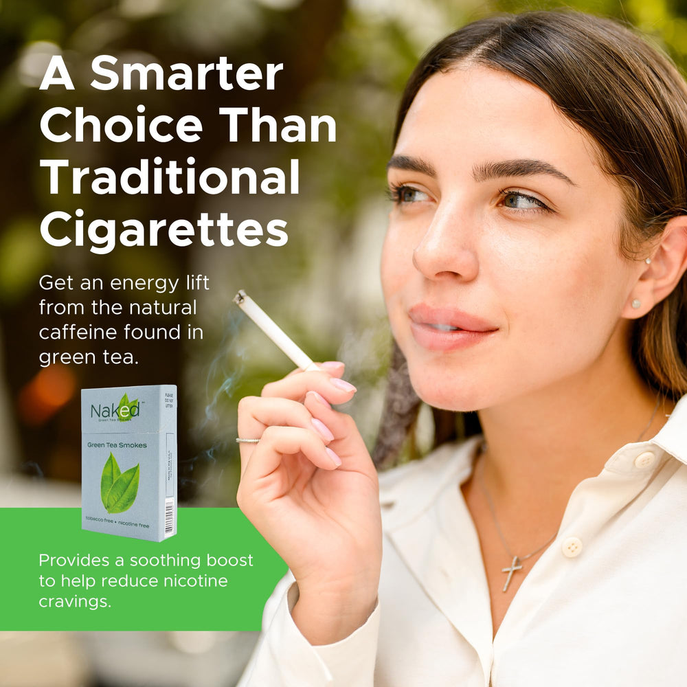 Naked Green Tea Smokes carton shows 200 cigs and USA-made quality.