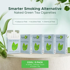 Naked Green Tea Smokes cigarette closeup highlighting natural green tea leaf infusion.