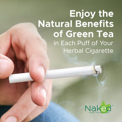 Naked Green Tea Smokes green tea leaves scene emphasizes natural ingredients.