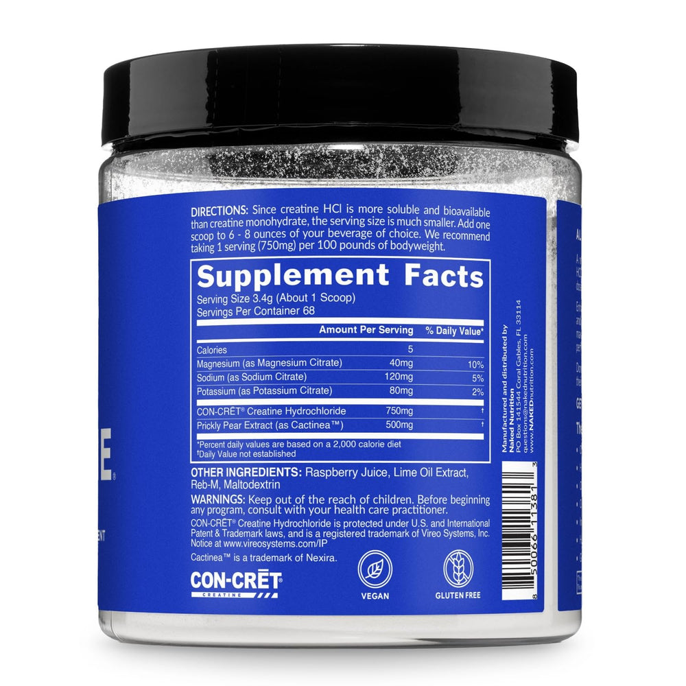 NAKED Lean Creatine HCl gym hand showing strength focus