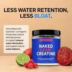 NAKED Lean Creatine HCl powder closeup with raspberry lime aroma and smooth texture for easy mixing