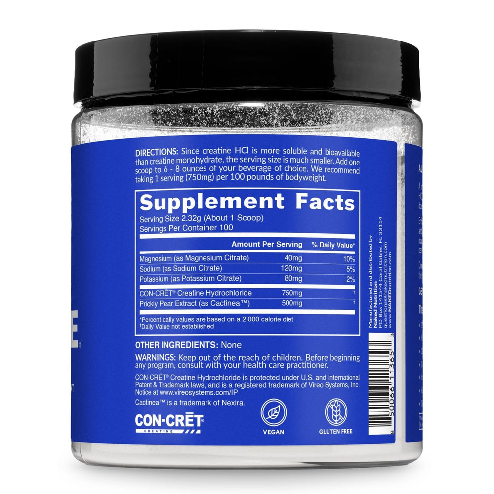 NAKED Lean Creatine HCl powder with electrolytes supports absorption and muscle hydration