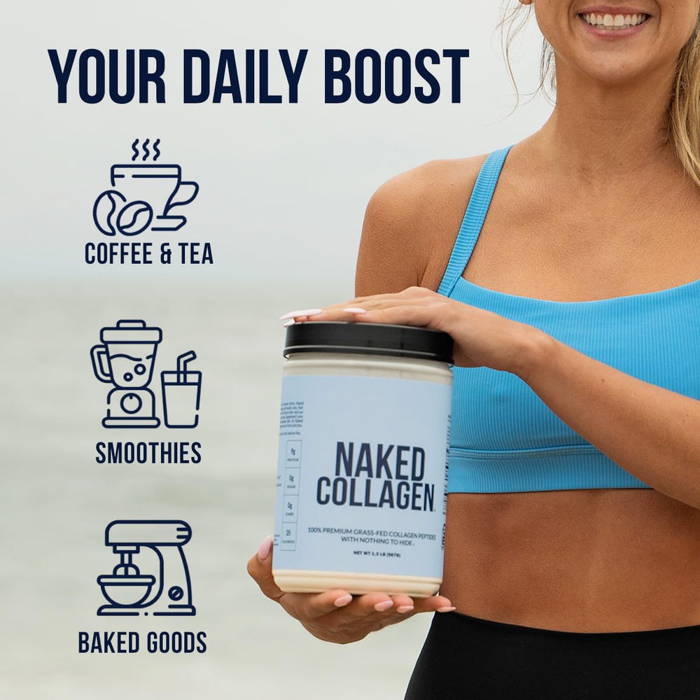 NAKED pasture-raised collagen powder close-up highlighting quality