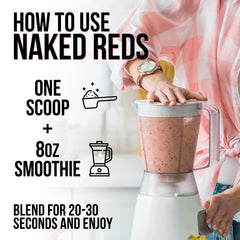 NAKED Reds smoothie glass presents a tasty plant-based energy option.