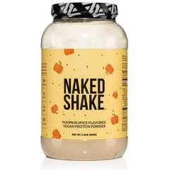 NAKED Shake Pumpkin Spice bottle pour showing ready-to-make plant-based protein
