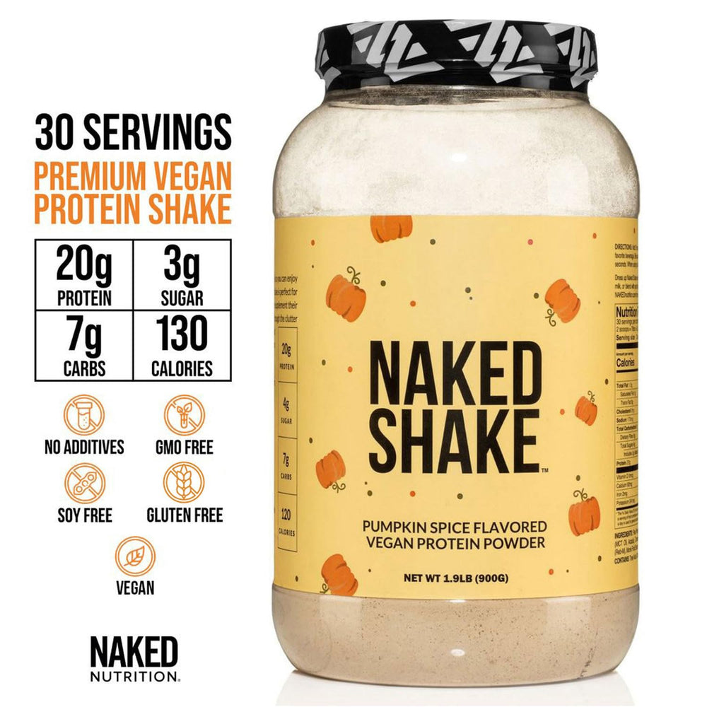 NAKED Shake Pumpkin Spice serving scoop with 20g protein per serving