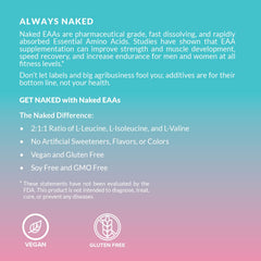 NAKED Strawberry Lemonade EAAs vegan certification badge on packaging