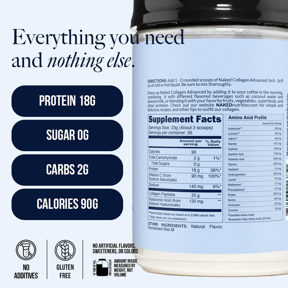 NAKED Vanilla Collagen Advanced ingredient panel highlights a clean five-ingredient formula
