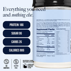 NAKED Vanilla Collagen Advanced ingredient panel highlights a clean five-ingredient formula