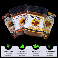 Nakee Butter maple sunflower pouch showing immune-boosting formula.