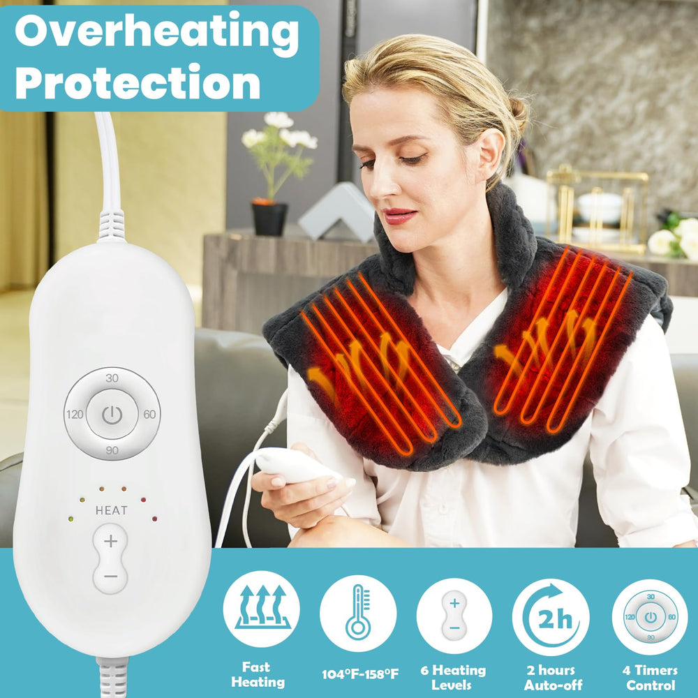 Nalax heating pad features a luxurious faux rabbit fur cover for cozy comfort.