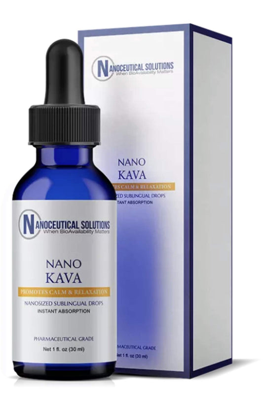 Nano KAVA KAVA bottle with dropper showing fast absorption and high potency.