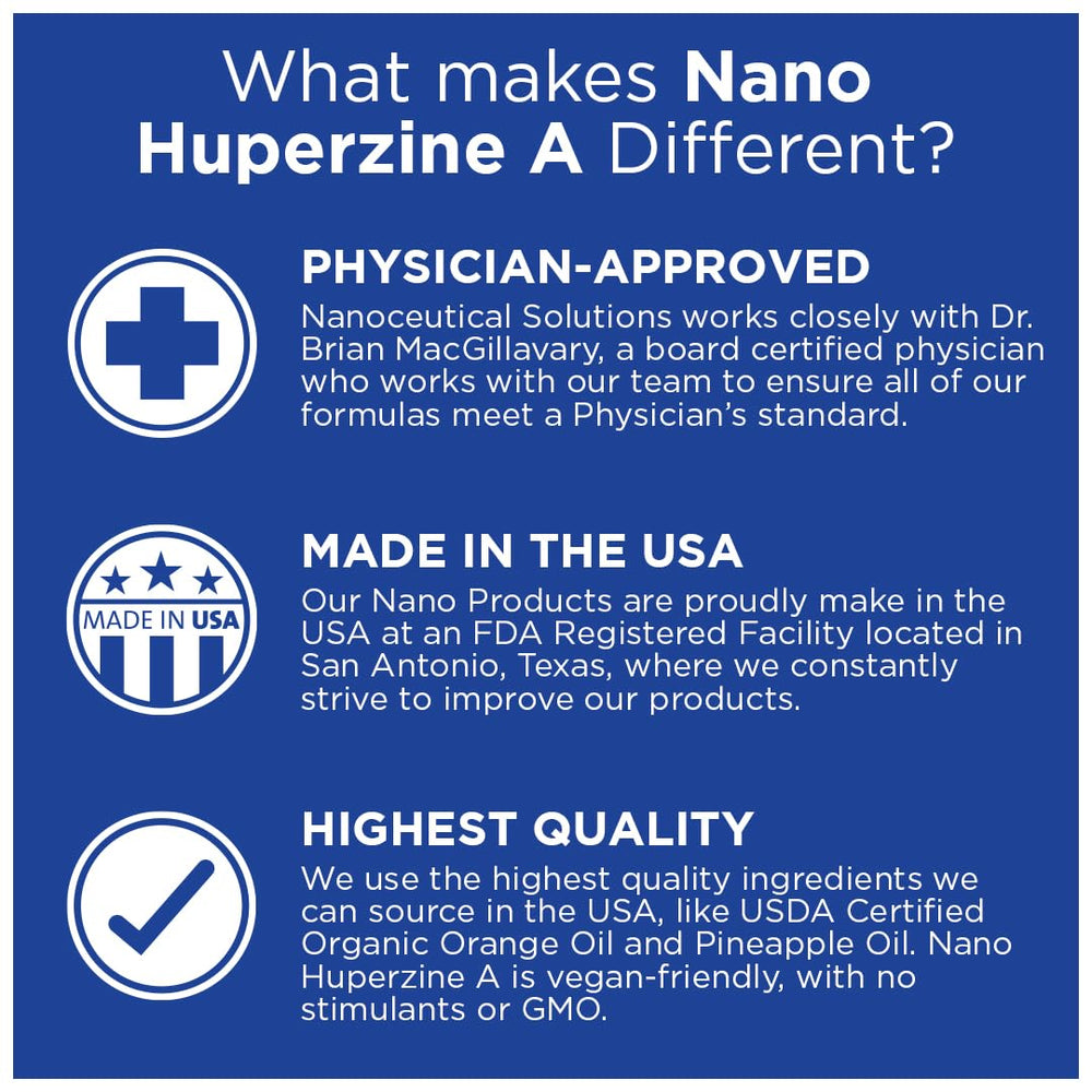 Liquid dispense close-up of Nanoceutical Solutions Nano Huperzine A showing ultra-fast absorption cue.