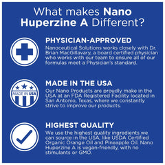 Liquid dispense close-up of Nanoceutical Solutions Nano Huperzine A showing ultra-fast absorption cue.